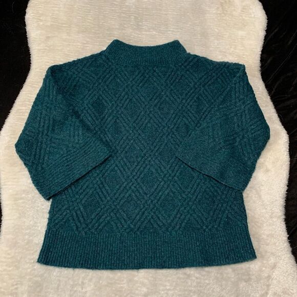 Soft Surroundings Teal Wool Blend Bell Flared Sleeves Knit Sweater Size Medium - Picture 2 of 7
